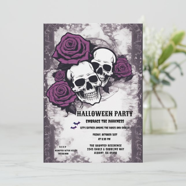 Invitación Día retro de la fiesta de Halloween de muertos y p (Anverso de pie)