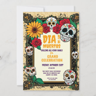 Invitación Día Retro de los Muertos Celebración de Calaveras
