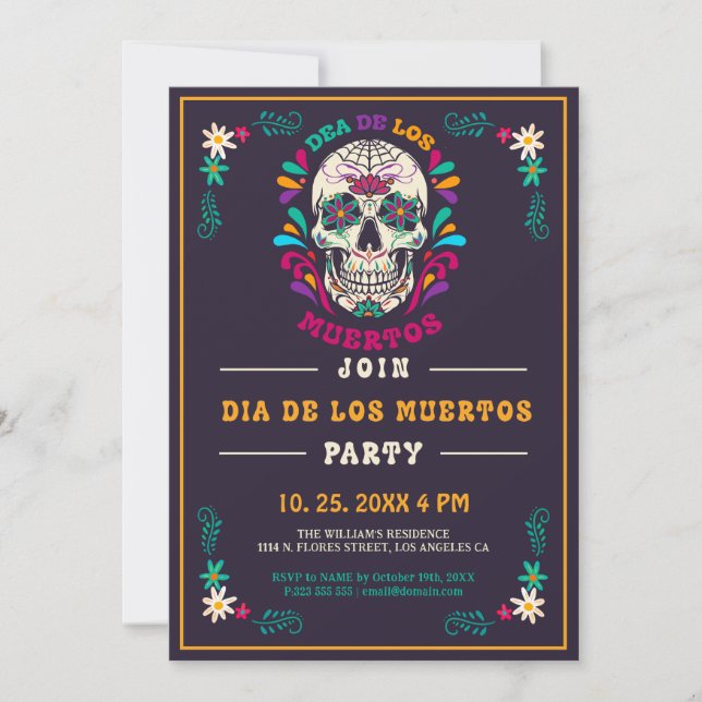 Invitación Día Retro De Los Muertos, Día De Los Muertos (Anverso)
