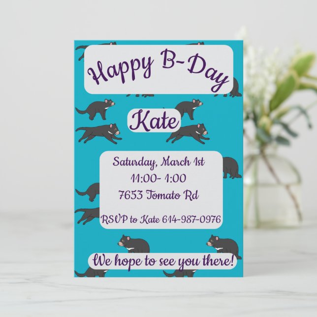 Invitación Diablo de Tasmania Feliz cumpleaños (Anverso de pie)