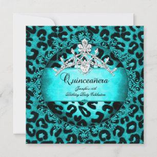 Invitación Diadema azul turquesa de Leopard para Quinceañera 