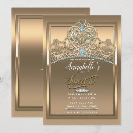 Invitación Diadema Corazón Princesa Glam Dorado Fiesta Dulces