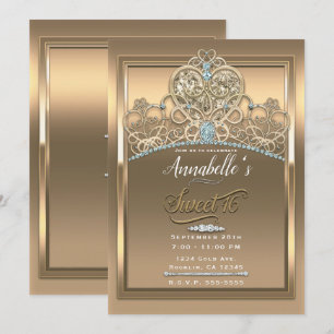 Invitación Diadema Corazón Princesa Glam Dorado Fiesta Dulces