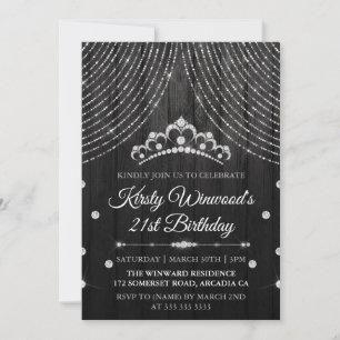 Invitación Diadema Cumpleaños Diamante Negro Plata