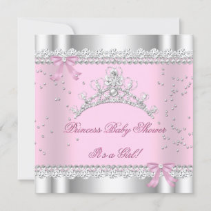 Invitación Diadema de bebé princesa niña blanca rosa gema