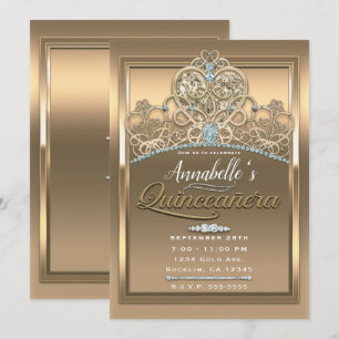 Invitación Diadema de corazón de princesa glamour dorada para