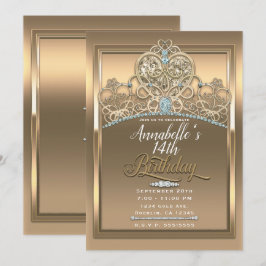Invitación Diadema de corazón de princesa glamour dorada para