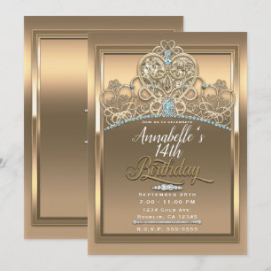 Invitación Diadema de corazón de princesa glamour dorada para