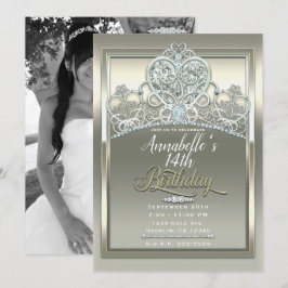 Invitación Diadema de cumpleaños de corazón de princesa de ma
