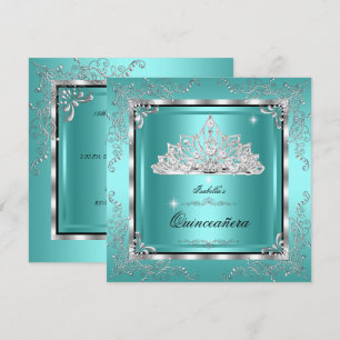 Invitación Diadema de Diamante Turquesa Quinceañera Cumpleaño
