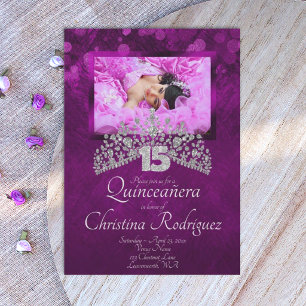 Invitación Diadema de Diamante Violeta Royal Purple Quinceañe