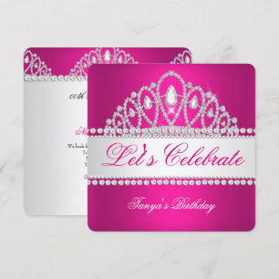 Invitación Diadema de diamantes blancos Princesa Fucsia Cumpl