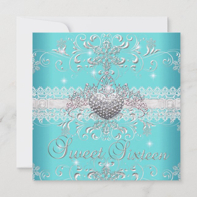 Invitación Diadema de encaje corazón azul turquesa brillo Swe (Anverso)