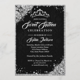 Invitación Diadema de encaje de diamantes con brillo plateado