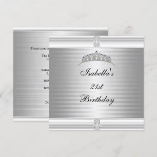 Invitación Diadema de joyas para cumpleaños 21 en plata y bla