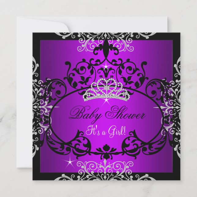 Invitación Diadema de Princesa Niña Fiesta de Bebé Morado Enc (Anverso)