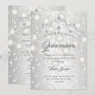 Invitación Diadema de Quinceañera Bonita Plateada Blanca con 