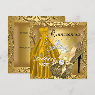 Invitación Diadema de vestido de oro para fiesta de cumpleaño