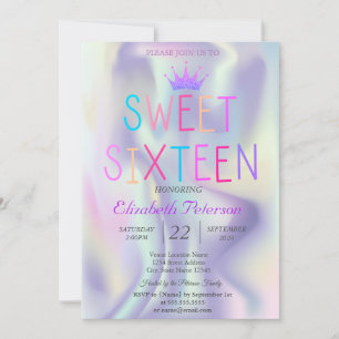 Invitación Diadema Glitter Chic Color Holográfico Dulce 16