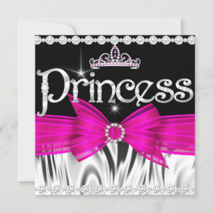 Invitación Diadema Princesa Cumpleaños Rosa Fucsia Negro Plat