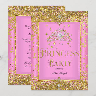 Invitación Diadema Rosa Dorado Fiesta de Cumpleaños de Prince