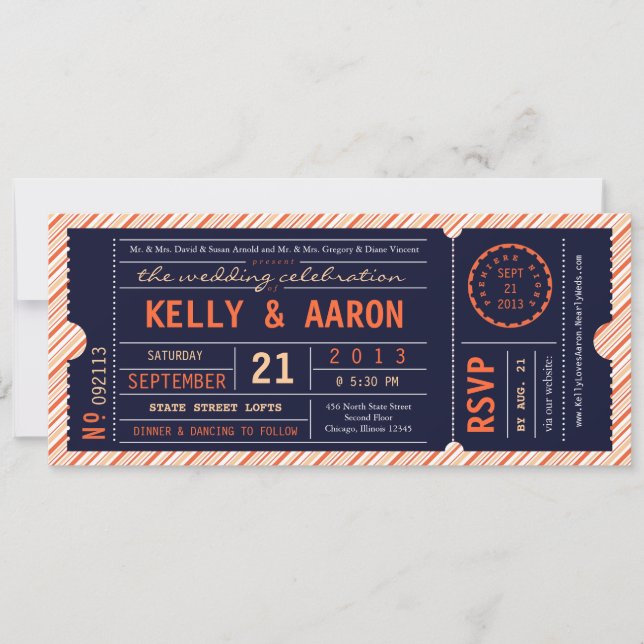 Invitación diagonal de la boda de la raya del (Anverso)