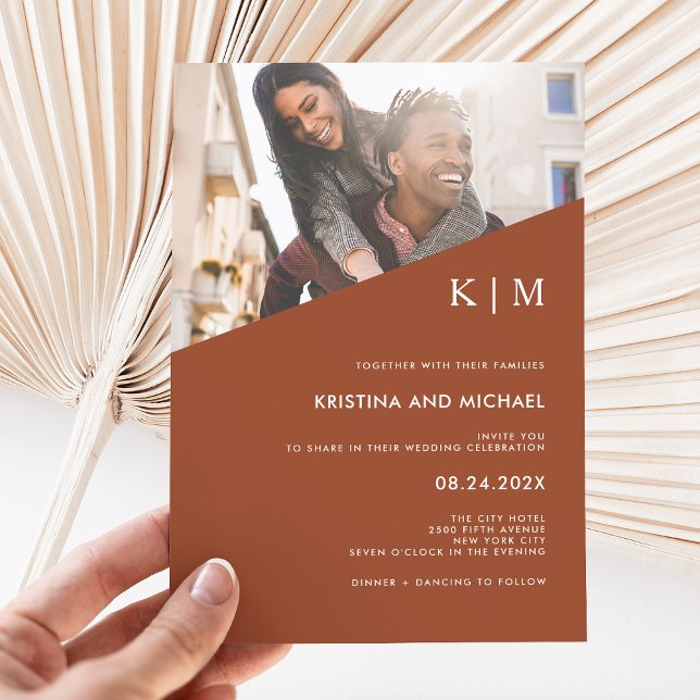 Invitación Diagonal moderna | Terracotta Photo Boda (Subido por el creador)