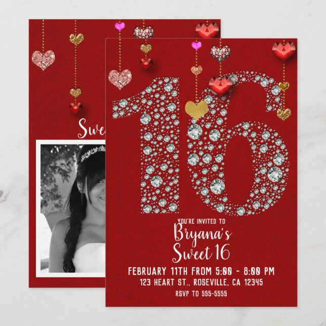 Invitación Diamante 16 foto de fiesta de cumpleaños de San Va (Anverso / Reverso)