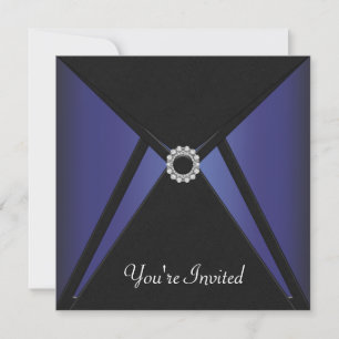 Invitación Diamante Azul Negro para Cualquier Ocasión