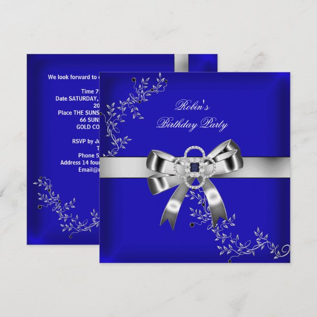 Invitación Diamante Azul Real Joya Arco de Plata (Anverso / Reverso)