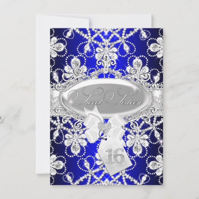 Invitación Diamante azul real Tiara Princess Sweet 16 Invite (Anverso)