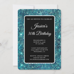 Invitación Diamante Azul Teal Negro y Blanco Cumpleaños 30