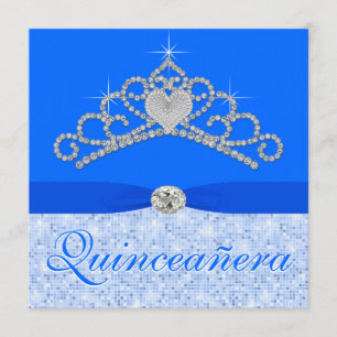 Invitación Diamante Azul Tiara Quinceañera Azul