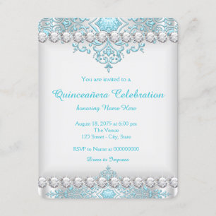 Invitación Diamante azul turquesa y plateado Quinceañera