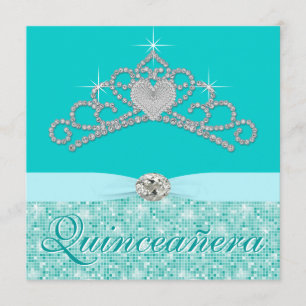 Invitación Diamante azul Verde azulado Tiara Azul Quincenera