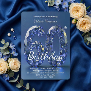 Invitación Diamante Azul Zafiro Glamuroso Cumpleaños 60