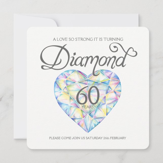 Invitación Diamante boda amor tan fuerte corazón acuarela (Anverso)