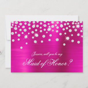Invitación Diamante Brillante Rosa Caliente de Honor de Donce
