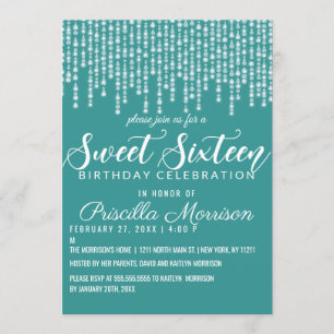 Invitación Diamante colgante verde turquesa Luces dulces 16