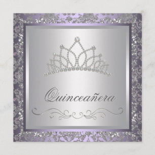 Invitación Diamante Corona Púrpura Quinceañera