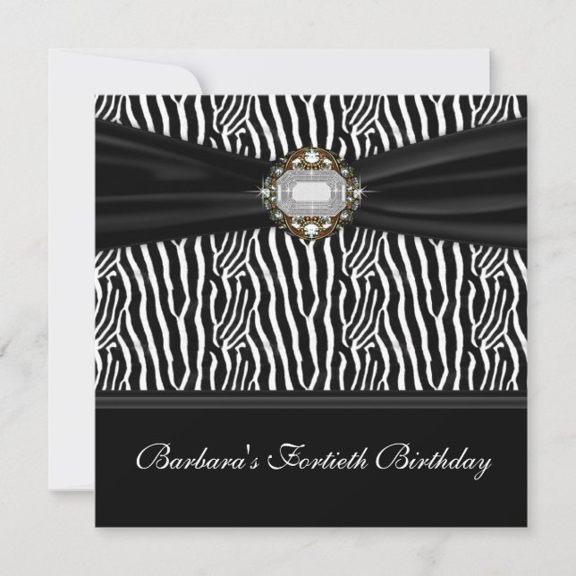Invitación Diamante Cumpleaños 40 de Mujer Cebra (Anverso)