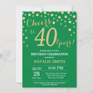 Invitación Diamante Cumpleaños 40 Verde y Dorado