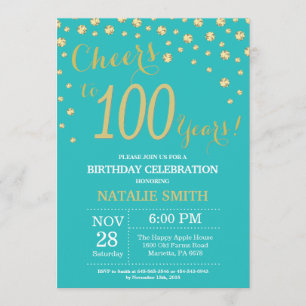 Invitación Diamante de 100 años Verde azulado y oro