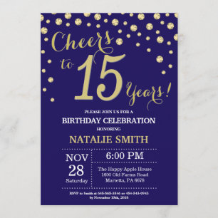 Invitación Diamante de 15 años de la Marina Azul y Oro