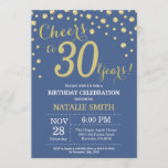 Invitación Diamante de 30 años azul y oro<br><div class="desc">Invitación de cumpleaños número 30 con fondo de diamantes Purpurina Azul y Oro. Confetti de oro. Cumpleaños de adultos. Cumpleaños de hombres o mujeres.
Para más personalización,  haga clic en el botón "Personalizar" y utilice nuestra herramienta de diseño para modificar esta plantilla.</div>