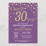 Invitación Diamante de 30 años morado y dorado<br><div class="desc">Invitación de cumpleaños 30 con fondo de diamantes morado y Purpurina de oro. Confetti de oro. Cumpleaños de adultos. Cumpleaños de hombres o mujeres.
Para más personalización,  haga clic en el botón "Personalizar" y utilice nuestra herramienta de diseño para modificar esta plantilla.</div>