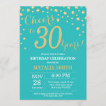 Invitación Diamante de 30 años Verde azulado y dorado<br><div class="desc">Invitación de cumpleaños 30 con antecedentes de diamantes Verde azulados y Purpurinas de oro. Confetti de oro. Cumpleaños de adultos. Cumpleaños de hombres o mujeres.
Para más personalización,  haga clic en el botón "Personalizar" y utilice nuestra herramienta de diseño para modificar esta plantilla.</div>