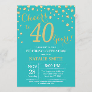 Invitación Diamante de 40 años Verde azulado y dorado