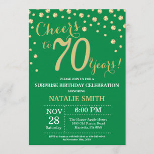 Invitación Diamante de 70 años de color verde y dorado