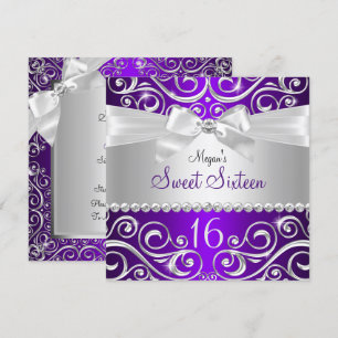 Invitación Diamante de arco morado Pretty Sparkle Swirl Sweet